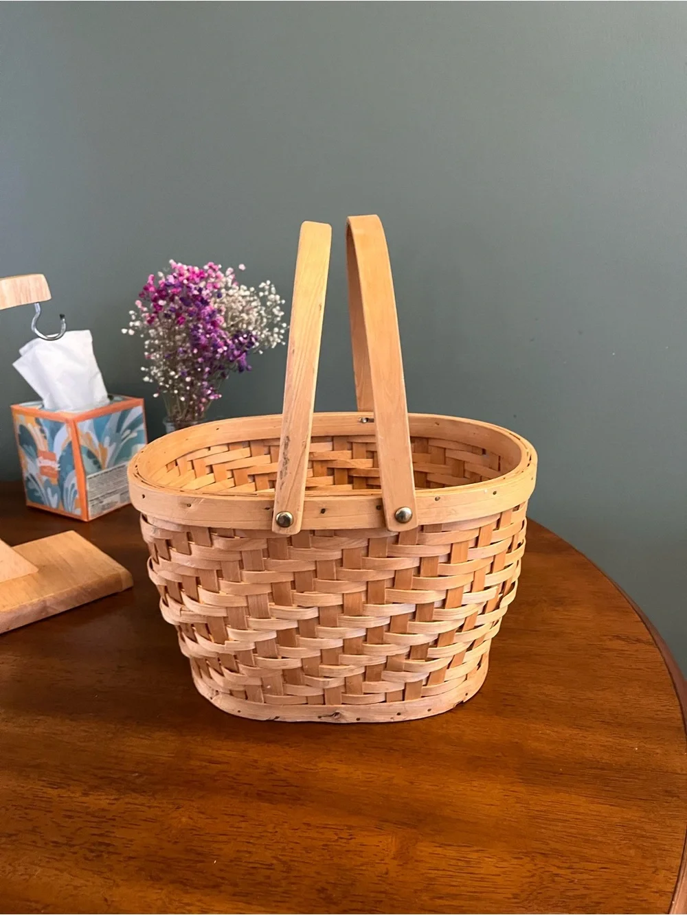 Woven Wood Market Basket in Natural Light Brown